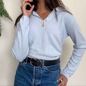 SOLD: Baby Blue Collared Ribbed Sweater